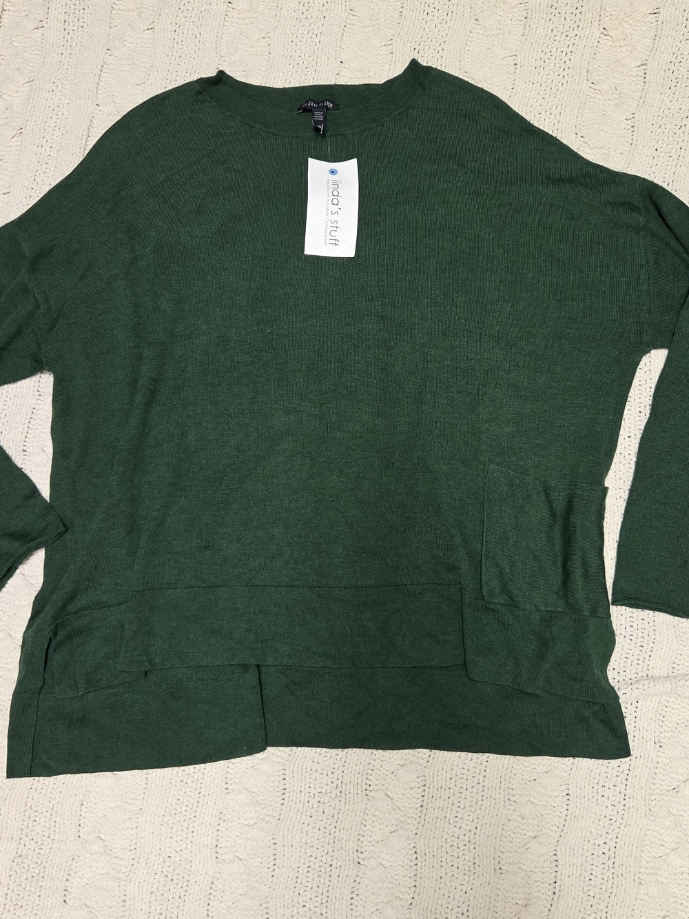 Eileen Fisher Deep Green Relaxed Lightweight Crewneck Sweater